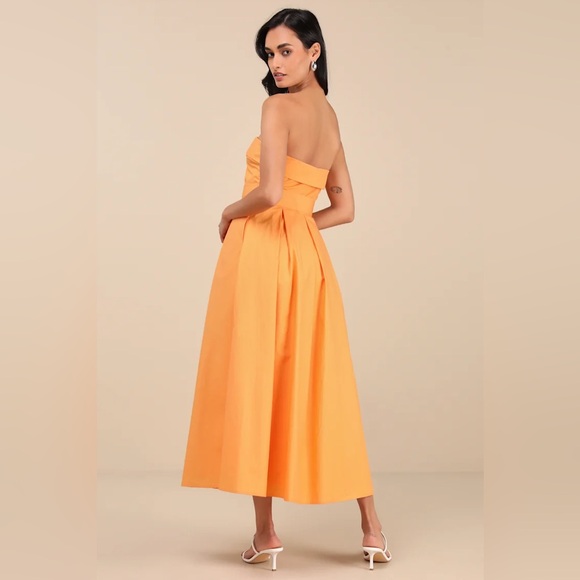 New Lulus Trendsetting Choice Orange Strapless Midi Dress With Pockets Large - Picture 3 of 5